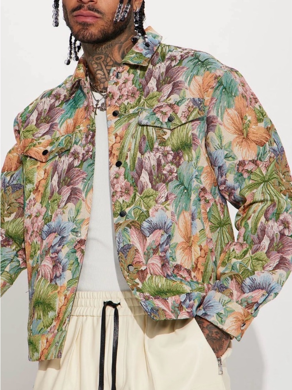 Fashion Nova Men's Floral Jacket in tapestry